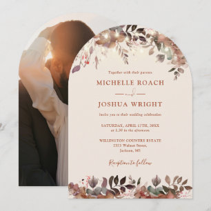 Convite Casamento Fotográfico de Luzes de Arca Floral Rust