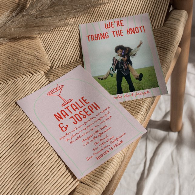 Convite Casamento Fotográfico de Martini Desenhado Colorid (Criador carregado)