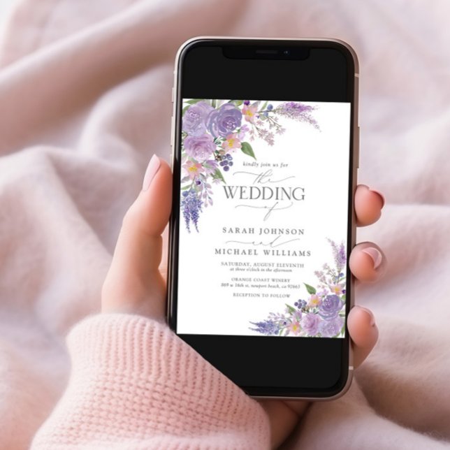 Convite Casamento Fotográfico de Mauve Floral da Lavanda L (Criador carregado)