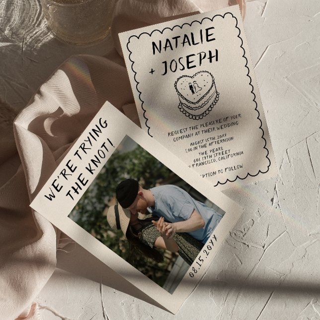 Convite Casamento Fotográfico de Mola de Bolo Desenhado Re (Criador carregado)