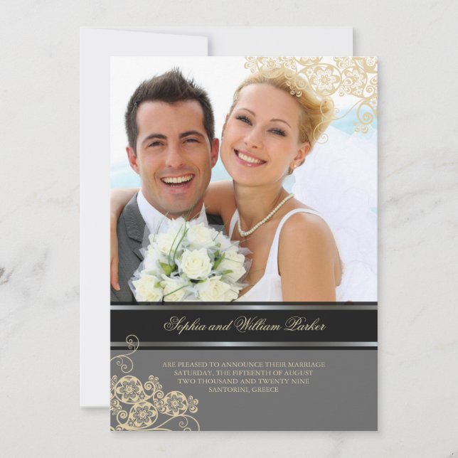 Convite Casamento Fotográfico de Paisley Boho Vintage (Frente)