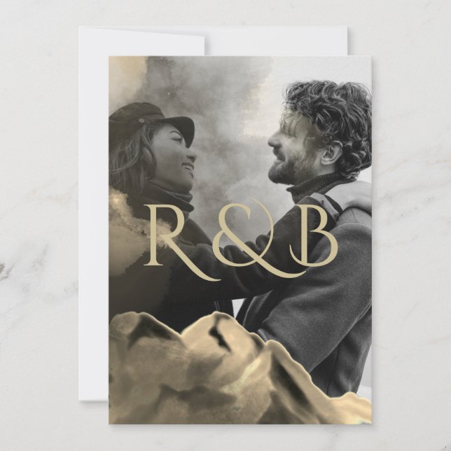 Convite Casamento Fotográfico de Sobreposição de Montanhas (Frente)