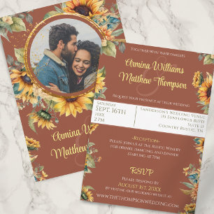 Convite Casamento Fotográfico de Sunflower Terracotta com