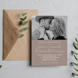 Convite Casamento Fotográfico de Taupe Moderno 3 Simplicid