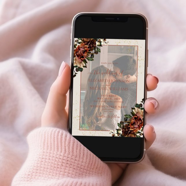 Convite Casamento Fotográfico de Terracotta Greenery Vellu (Criador carregado)