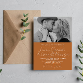 Convite Casamento Fotográfico de Terracotta Moderno 3 Simp