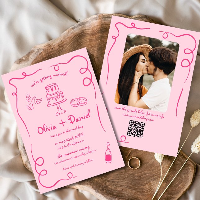 Convite Casamento Fotográfico desenhado com código QR bran (Criador carregado)