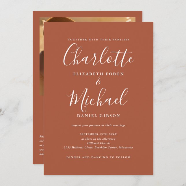 Convite Casamento Fotográfico do Código QR do Script Elega (Frente/Verso)