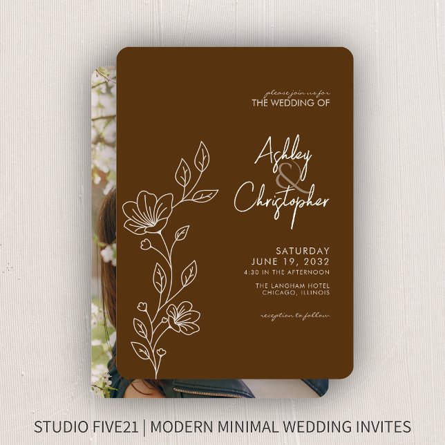 Convite Casamento Fotográfico do Contorno de Folhagem Cast (Criador carregado)