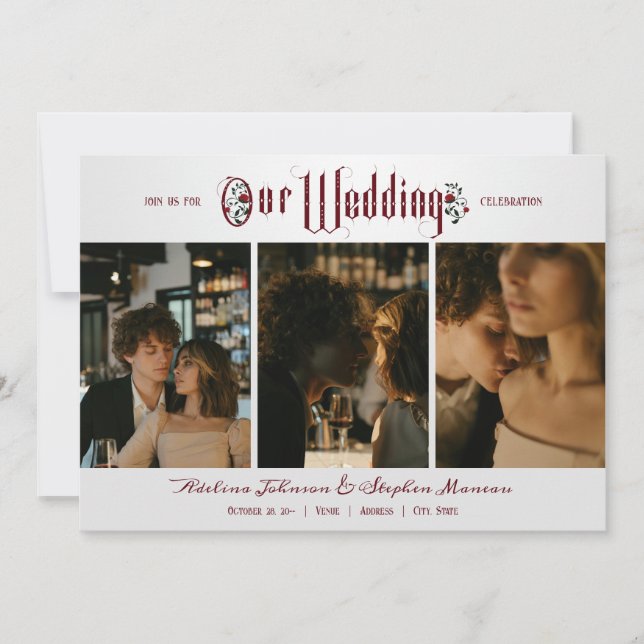 Convite Casamento Fotográfico do Halloween Gothic Script R (Frente)