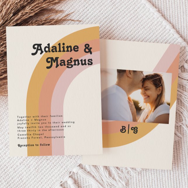 Convite Casamento Fotográfico do Monograma do Arco-Íris do (Criador carregado)