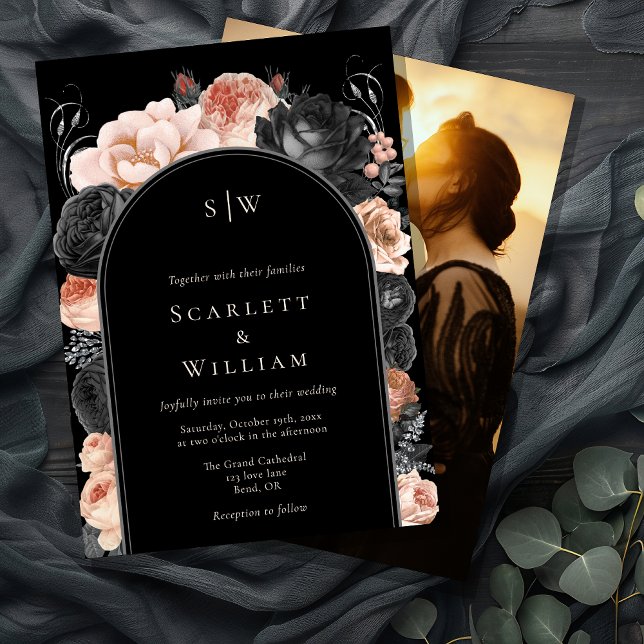 Convite Casamento Fotográfico do Monograma do Arco Preto d (Criador carregado)