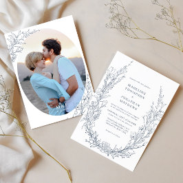 Convite Casamento Fotográfico do Monograma Floral do Azure