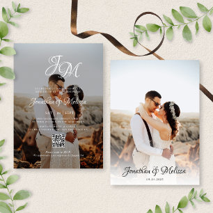 Convite Casamento Fotográfico do Monograma Script 2 de Orç