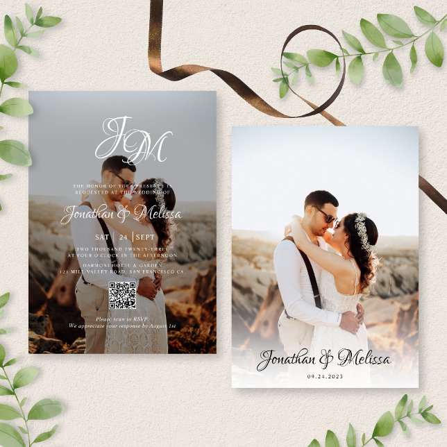 Convite Casamento Fotográfico do Monograma Script 2 de Orç (Criador carregado)