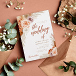 Convite Casamento Fotográfico do Rosa Muted Pampas Terraco<br><div class="desc">Convide seus amigos e entes queridos para um elegante casamento temático da boêmia do terracotta com este convite fotográfico com uma letra de caligrafia acentuada por rosas com mudas de cor d'água desenhadas à mão,  capim e folha de palma.</div>