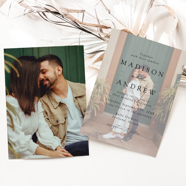 Convite Casamento Fotográfico do Script Negro Elegante Mod (Criador carregado)