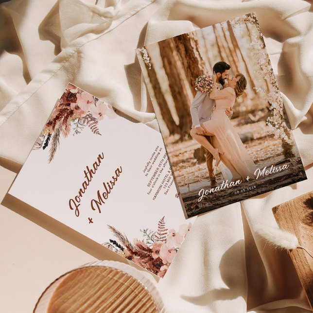 Convite Casamento Fotográfico do Script Pampas Rust Terrac (Criador carregado)