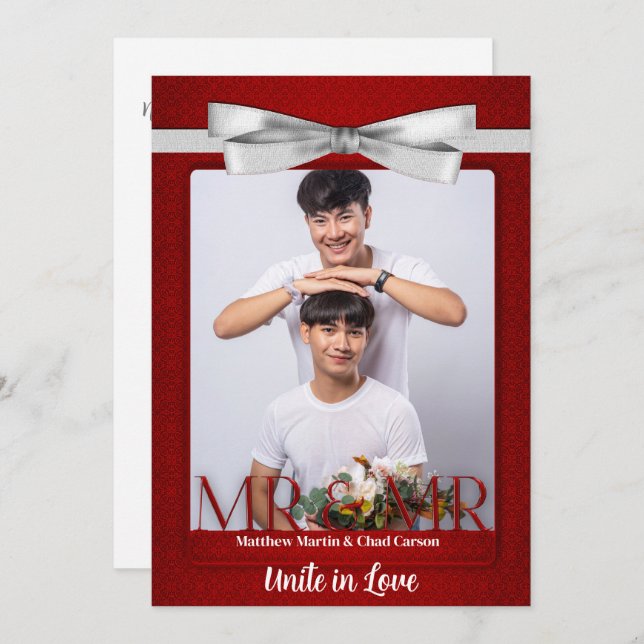 Convite Casamento Fotográfico do Sr. e do Sr. Red Damask (Frente/Verso)