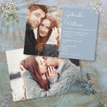 Convite Casamento Fotográfico Dusty Blue 2, Script Elegant<br><div class="desc">Convite de casamento para script moderno com suas 2 fotos especiais e detalhes de celebração em um fundo azul empoeirado. Projetado por Thisnotme©</div>