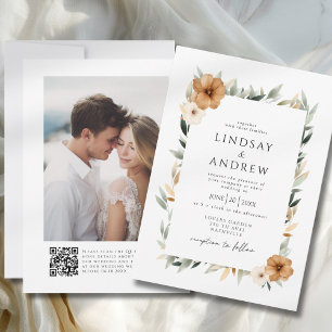 Convite Casamento Fotográfico Elegante com Cobre e Botânic