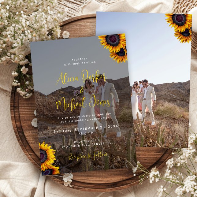 Convite Casamento fotográfico flor chic moderno rústico (Criador carregado)
