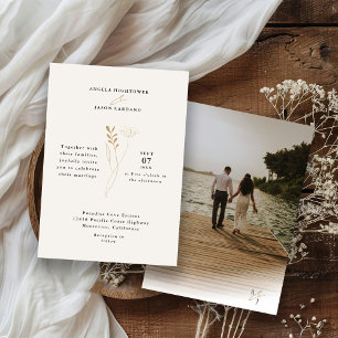 Convite Casamento Fotográfico Floral de Boho Simples Moder