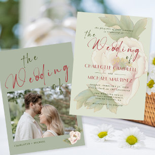 Convite Casamento Fotográfico Floral de Peony Peony Blush 