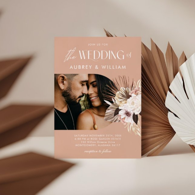 Convite Casamento Fotográfico Floral Moderno Bohemian Wate (Modern Bohemian Watercolor Floral Photo Wedding Invitation)