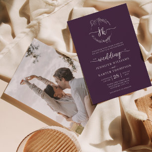 Convite Casamento Fotográfico Floral Violet Monograma