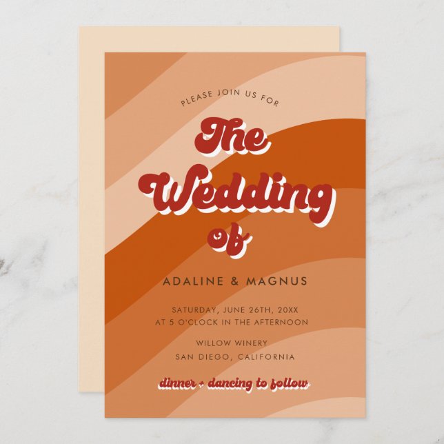 Convite Casamento Fotográfico Laranja Arco-Íris dos anos 7 (Frente/Verso)