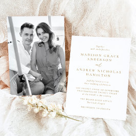 Convite Casamento Fotográfico Minimalista Moderno a Ouro