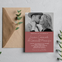 Convite Casamento Fotográfico moderno de Marsala com verda