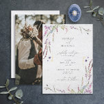 Convite Casamento Fotográfico Moderno Elegante Wildflower<br><div class="desc">Bonito e delicado, este convite de casamento de flor silvestre, de cor aquática, seria perfeito para uma celebração de casamento de jardim ou quintal, especialmente para uma recepção, ou para uma celebração de elopemento poste. Apresentando delicadas flores pintadas manualmente de aquarelas em tons de lilás e lavandas, roxo e vermelhos,...</div>