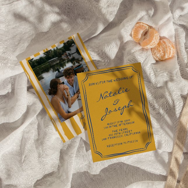 Convite Casamento Fotográfico Pinstripes Escrito À Mão Ita (Criador carregado)