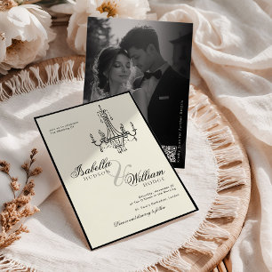 Convite Casamento Fotográfico Preto e Branco Marfim Elegan