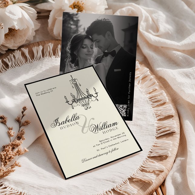 Convite Casamento Fotográfico Preto e Branco Marfim Elegan (Criador carregado)