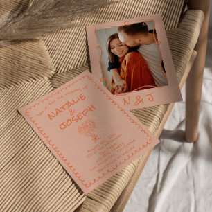 Convite Casamento Fotográfico Quirky Escrito À Mão Do Retr