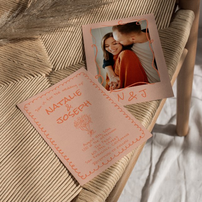 Convite Casamento Fotográfico Quirky Escrito À Mão Do Retr (Criador carregado)