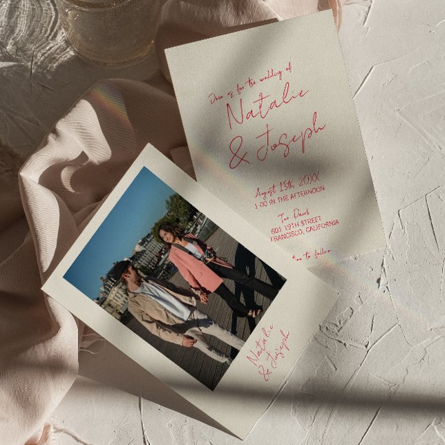 Convite Casamento Fotográfico Retro Escrito À Mão Moderno (Criador carregado)