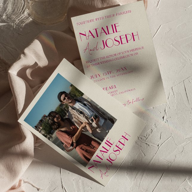 Convite Casamento Fotográfico Retro Francês Cinza-Rosa Mod (Criador carregado)