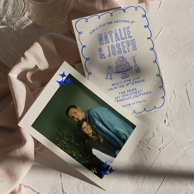 Convite Casamento Fotográfico Retro Simples De Desenho Mão (Criador carregado)