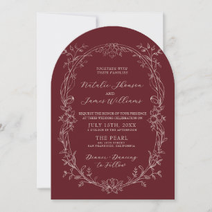 Convite Casamento Fotográfico Romântico Floral Borgonha Ar
