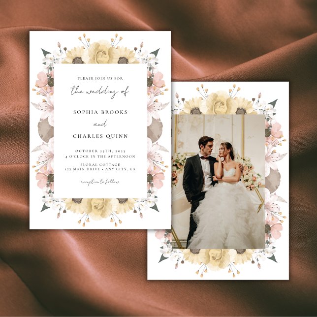 Convite Casamento Fotográfico Romântico Rústico Floral Boh (Criador carregado)