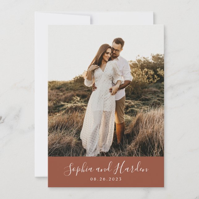 Convite Casamento Fotográfico Rustic Boho Terracotta Monog (Frente)