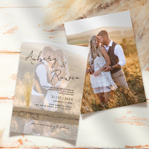 Convite Casamento Fotográfico Rustic Burlap Pampass Grass 