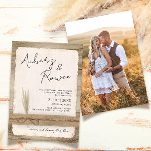Convite Casamento Fotográfico Rustic Neutral Twine Burlap 
