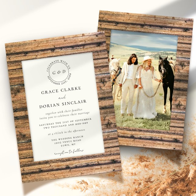 Convite Casamento Fotográfico Rustic Neutral Wood Frame Iv (Criador carregado)