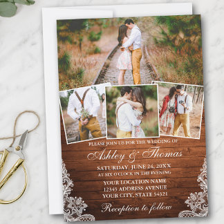 Convite Casamento Fotográfico Rustic Wood Lace 4