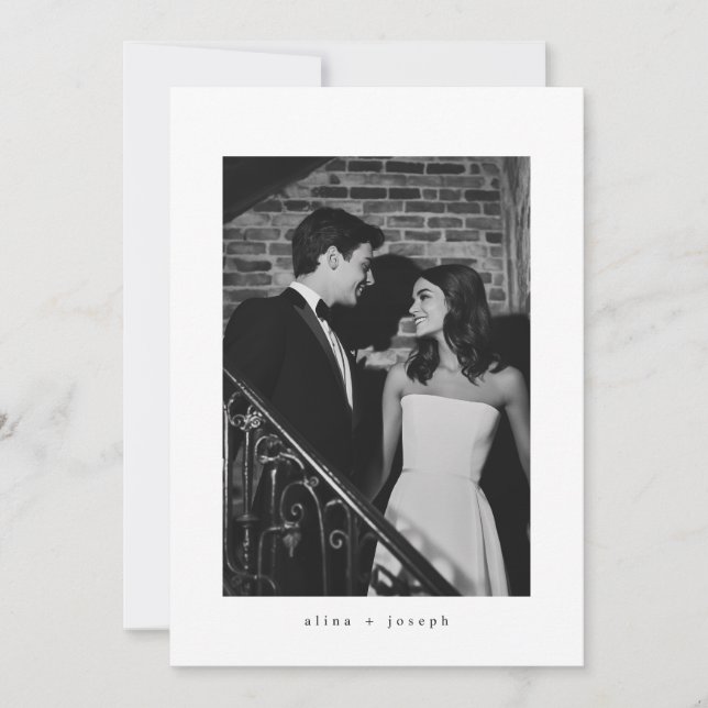 Convite Casamento Fotográfico Simples Preto e Branco Minim (Frente)